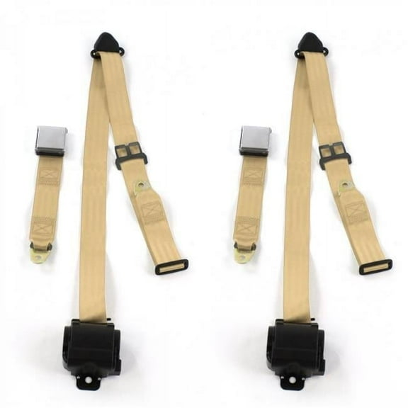 Ford Van 1968-1974 Airplane 3 Point Tan Retractable Bucket Seat Belt Kit - 2 Belts