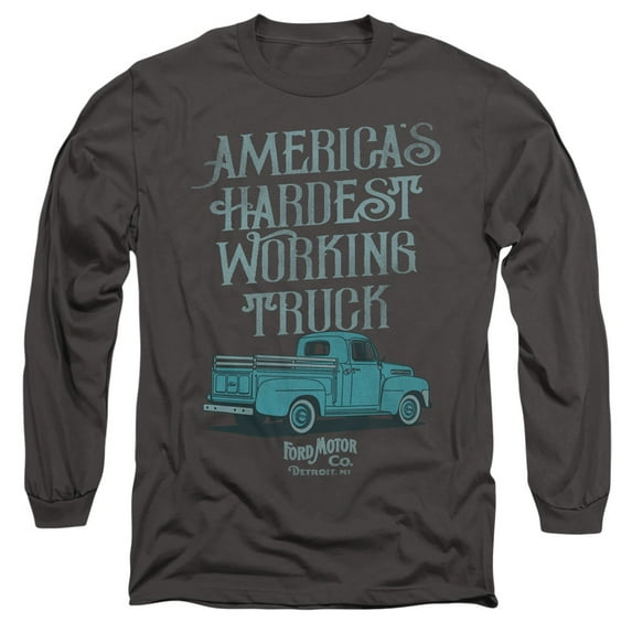 Ford Vintage Hardest Working Truck Unisex Adult Long-Sleeve T Shirt,Charcoal, Large