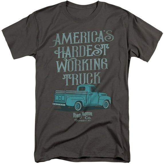 Ford Vintage Hardest Working Truck Unisex Adult Tall T Shirt,Charcoal, 2X-Large