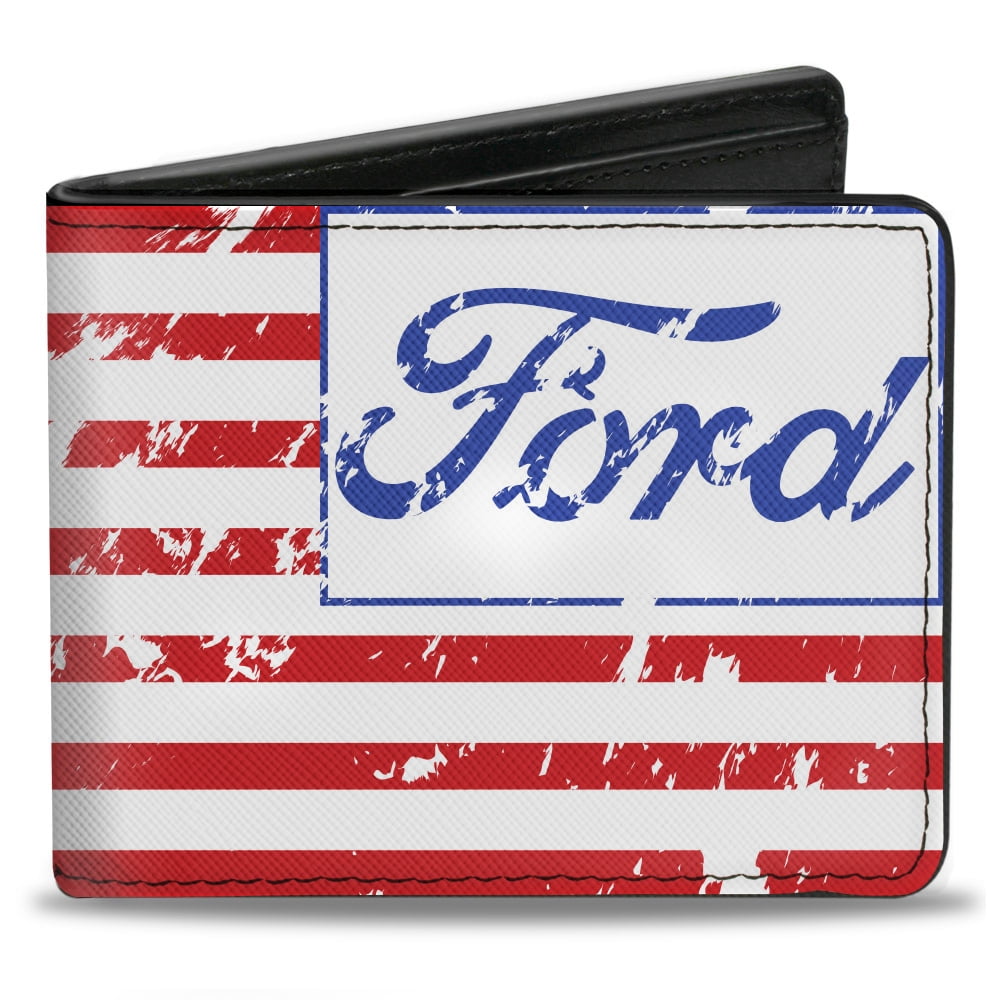 Buckle-Down Men's Ford Wallet - Script Americana Flag Design, Vegan Leather Bifold