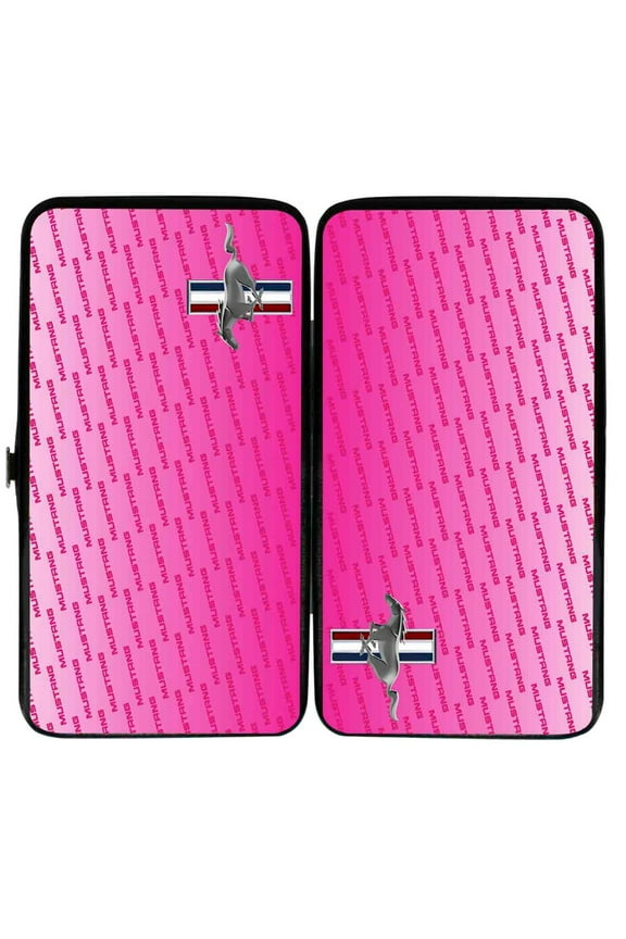 Ford Wallet, Hinged, Ford Mustang Bars Text Pink Logo Repeat, Vegan Leather
