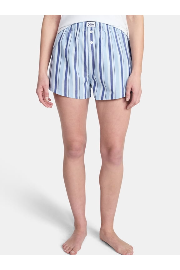 Women's Striped Cotton Boxer Shorts with Logo Patch, Sizes XXS-XXL