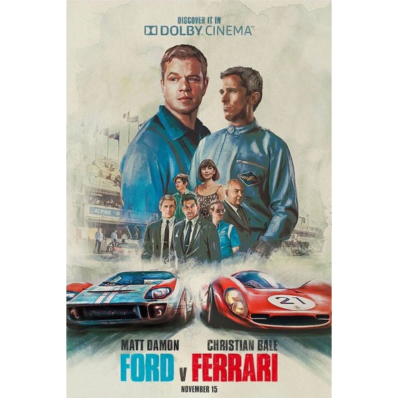 Ford v Ferrari Movie Christian Bale Car Action Wall Art Home Style - A - 24x36 Inch Laminated Poster - Stunning Detail and Bold Colors