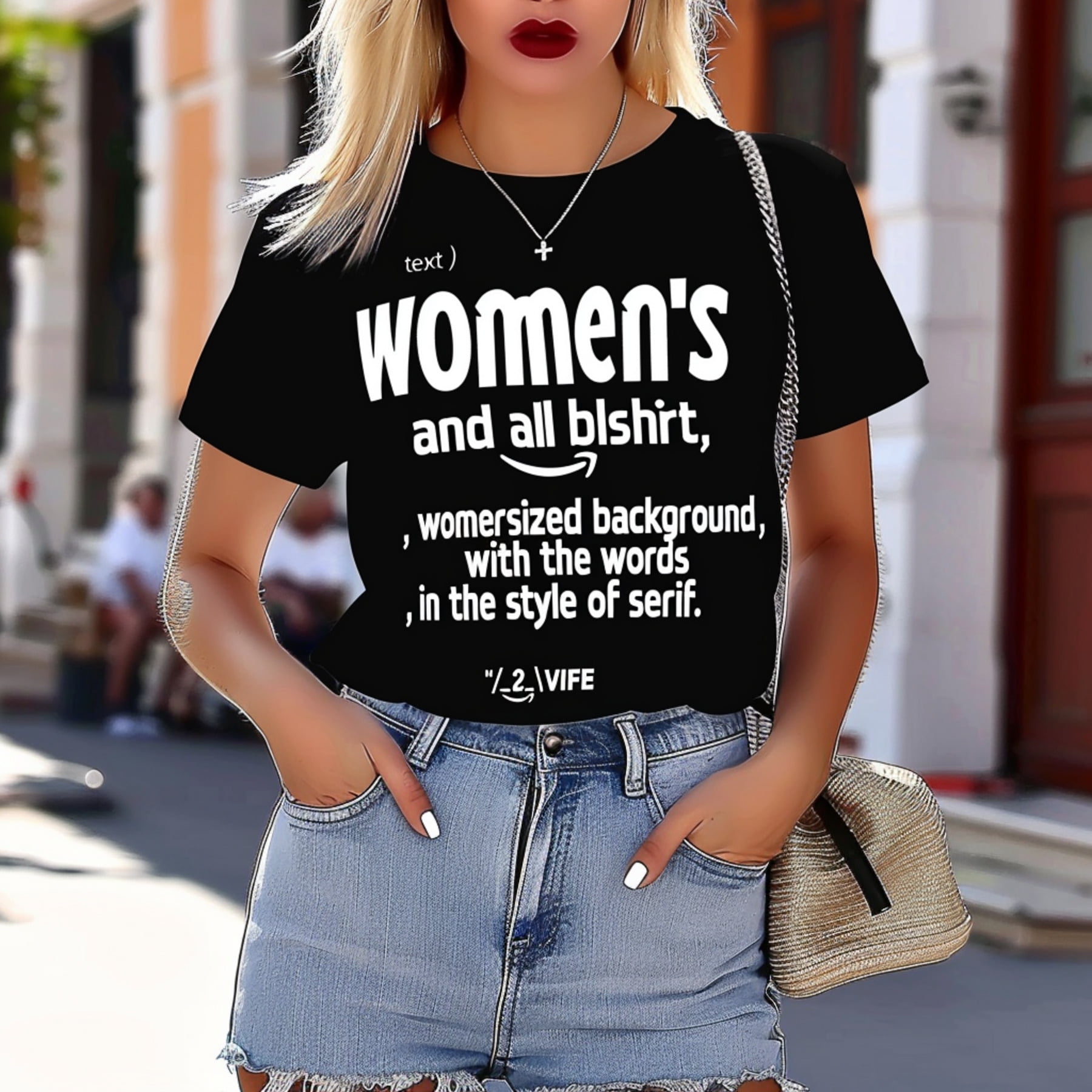 Fordonia Women's Oversized Black TShirt Stylish Serif Font Bold White ...