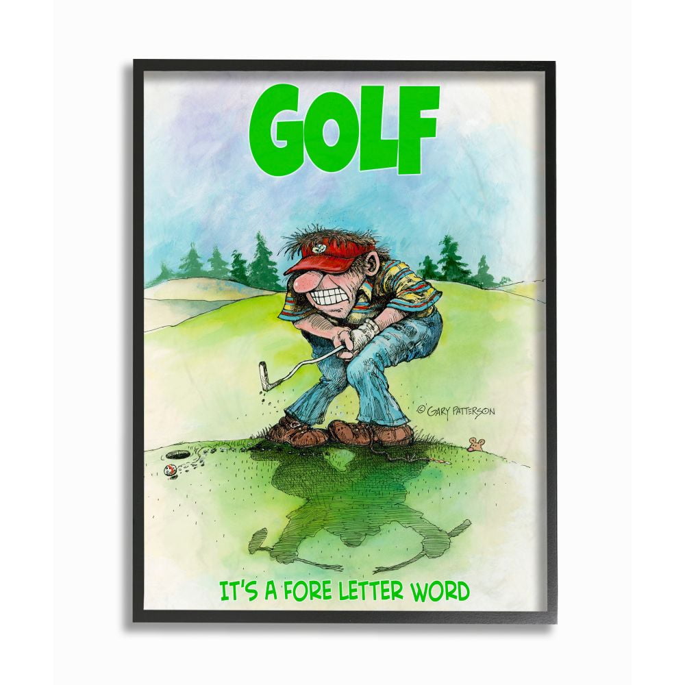 Fore Letter Word Funny Golf Cartoon Sports Design Oversized Framed Giclee Texturized Art by Gary Patterson