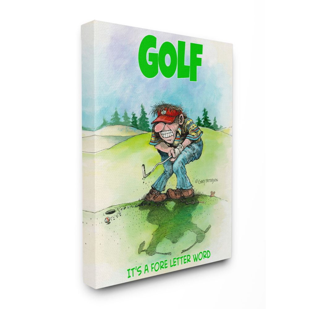 Fore Letter Word Funny Golf Cartoon Sports Design Super Oversized Stretched Canvas Wall Art by Gary Patterson