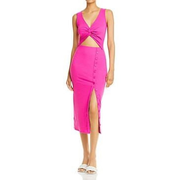 Fore Women's Fuchsia Ribbed Cutout MIDI Dress, Medium