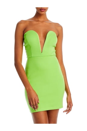 Womens Strapless Plunging Mini Dress