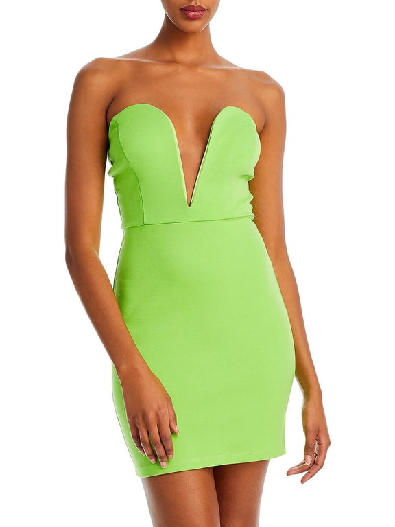 Womens Strapless Plunging Mini Dress