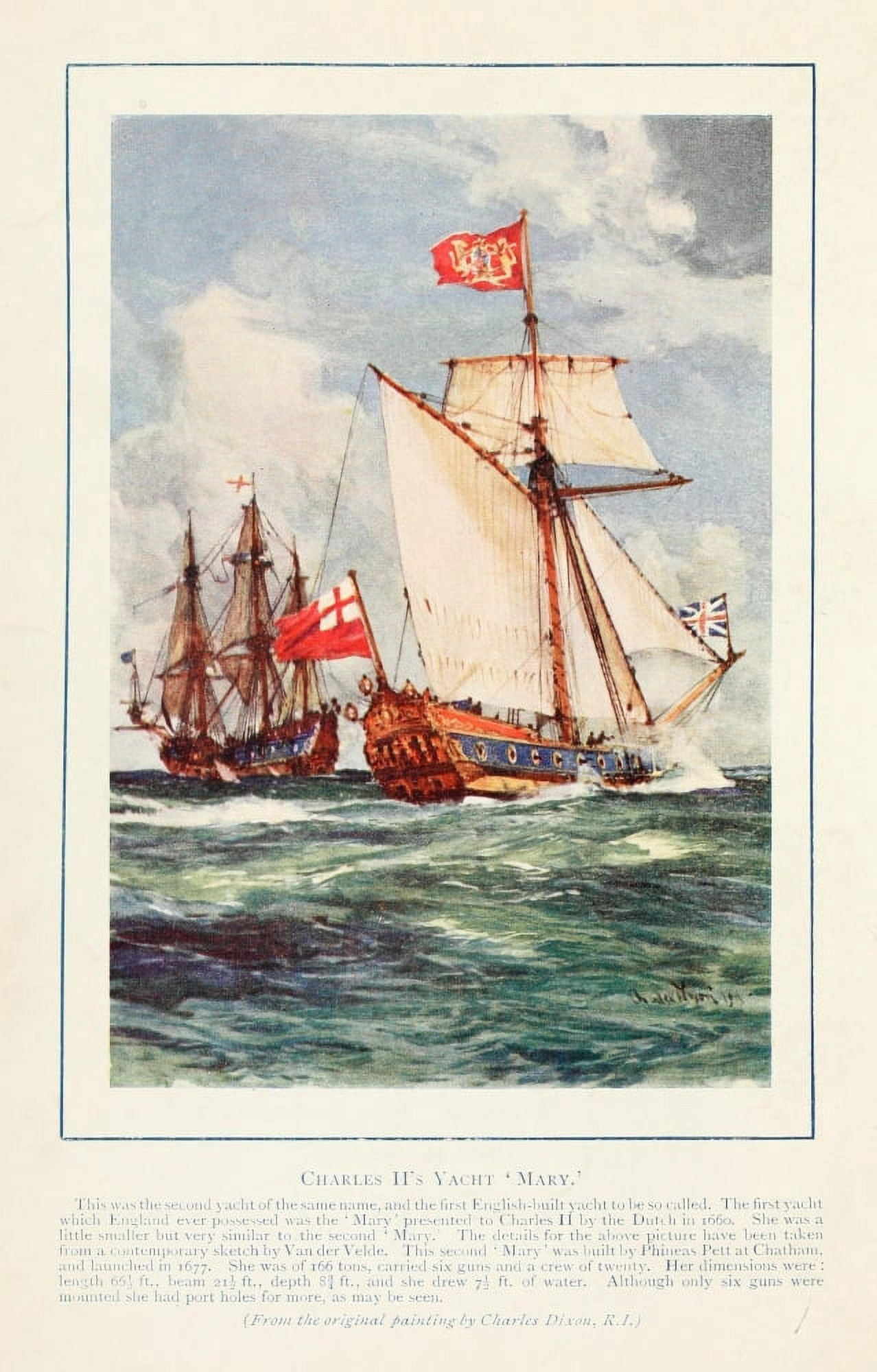 Fore and aft craft and their story 1922 Charles IIs Yacht Mary Canvas Art - Charles Dixon (18 x 24)