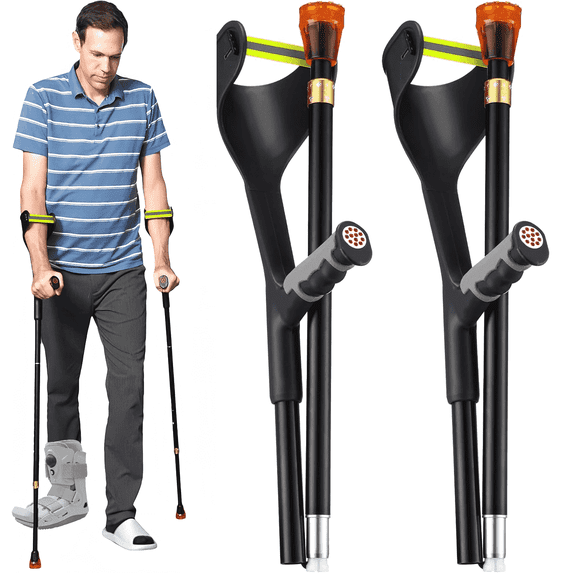 IdleHippo Adjustable Foldable Forearm Crutches, Lightweight Aluminum, 10 Height Levels, Adults