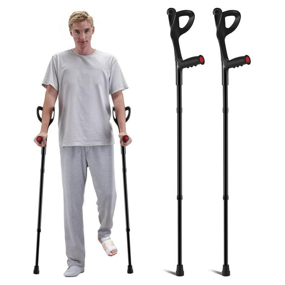 Forearm Crutches for Adults, Folding Walking Forearm Crutches with 10-Level Adjustable Height, Lightweight Aluminum Medical Crutches with Open Cuff for Leg Injury Surgery Disabled, 1 Pair 350LBS