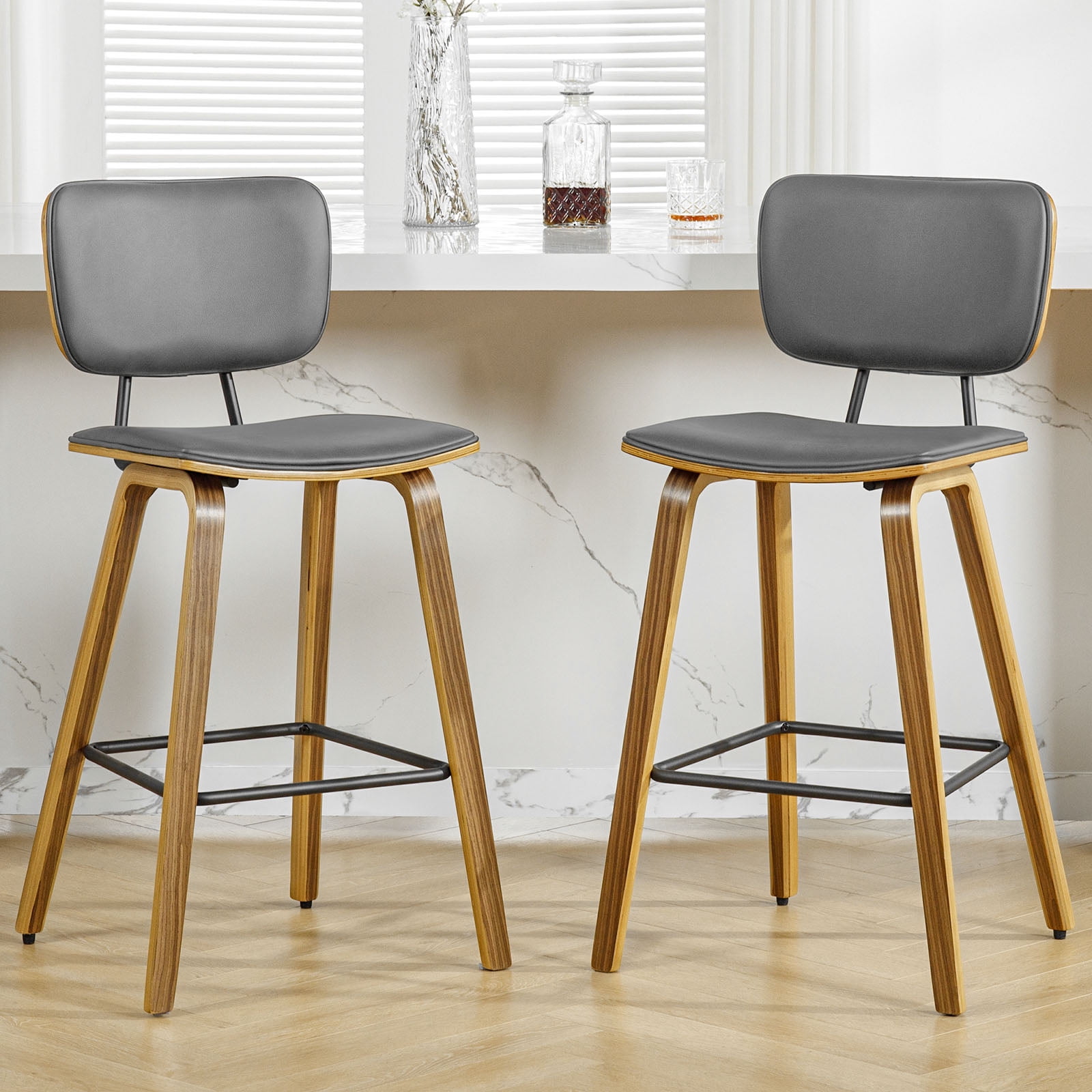 Foreate 26" Counter Height Bar Stools, Set of 2 with Mid-Back, Modern ...