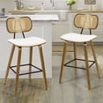 thumbnail image 1 of Foreate 26" Counter Height Bar Stools, Set of 2 with Rattan Mid-Back, Modern Wooden StoolBoucle Fabric Upholstered Bar Chair Mid Century for Kitchen Island Dining Room Office, 1 of 11