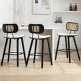 thumbnail image 1 of Foreate 26" Counter Height Bar Stools, Set of 3 with Rattan Mid-Back, Modern Wooden Stool Leather Upholstered Bar Chair Mid Century for Kitchen Island Dining Room Office, 1 of 12