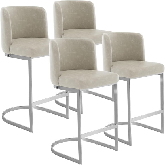 Foreate 26" Counter Height Bar Stools Set of 4 Modern Counter Stools with Back and C-Shaped Metal Frame, Upholstered Faux Leather Bar Chairs Island Stools for Kitchen Counter, Home Bar, Pub, Beige