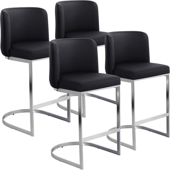 Foreate 26" Counter Height Bar Stools Set of 4 Modern Counter Stools with Back and C-Shaped Metal Frame, Upholstered Faux Leather Bar Chairs Island Stools for Kitchen Counter, Home Bar, Pub, Black