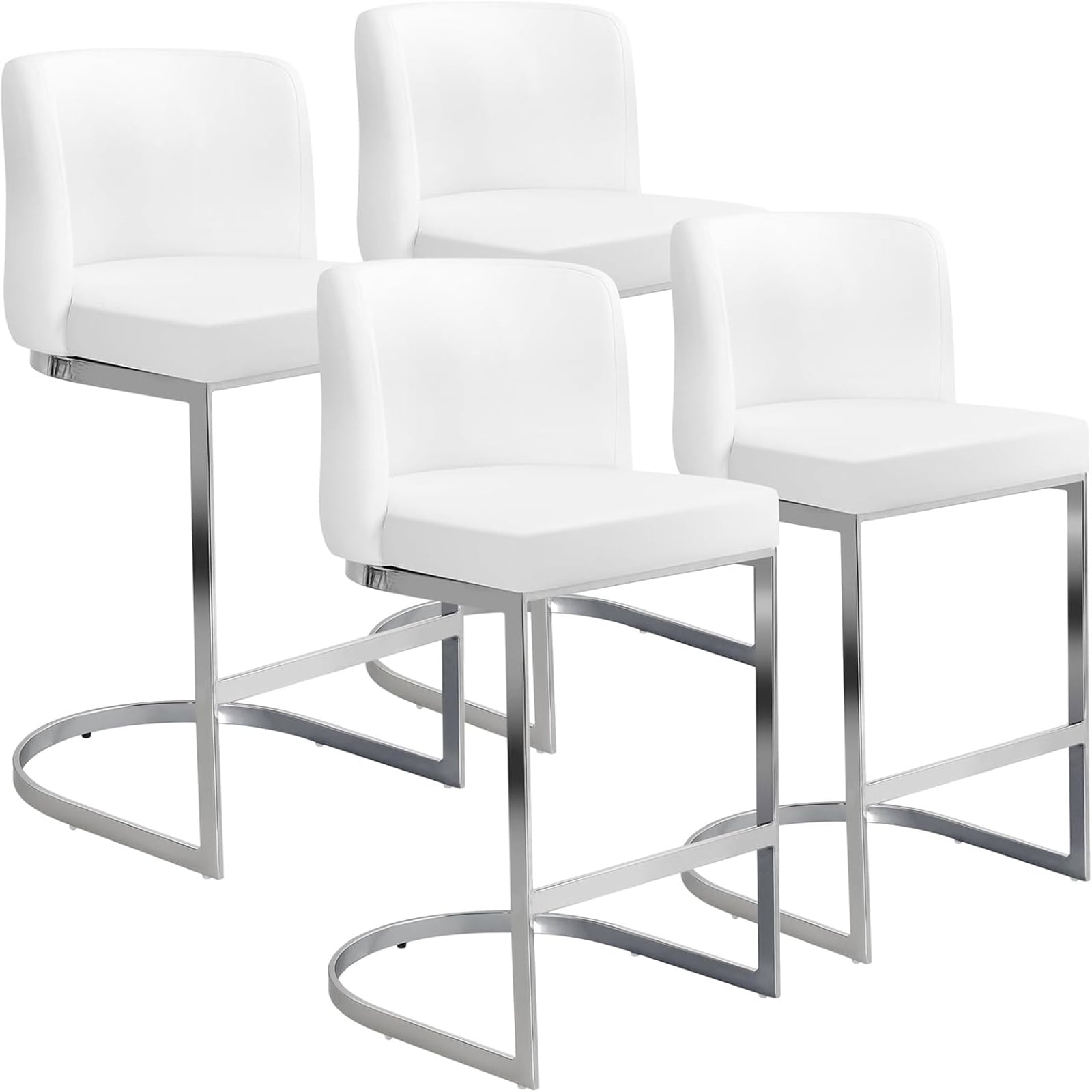 Foreate 26" Counter Height Bar Stools Set of 4 Modern Counter Stools with Back and C-Shaped Metal Frame, Upholstered Faux Leather Bar Chairs Island Stools for Kitchen Counter, Home Bar, Pub, White