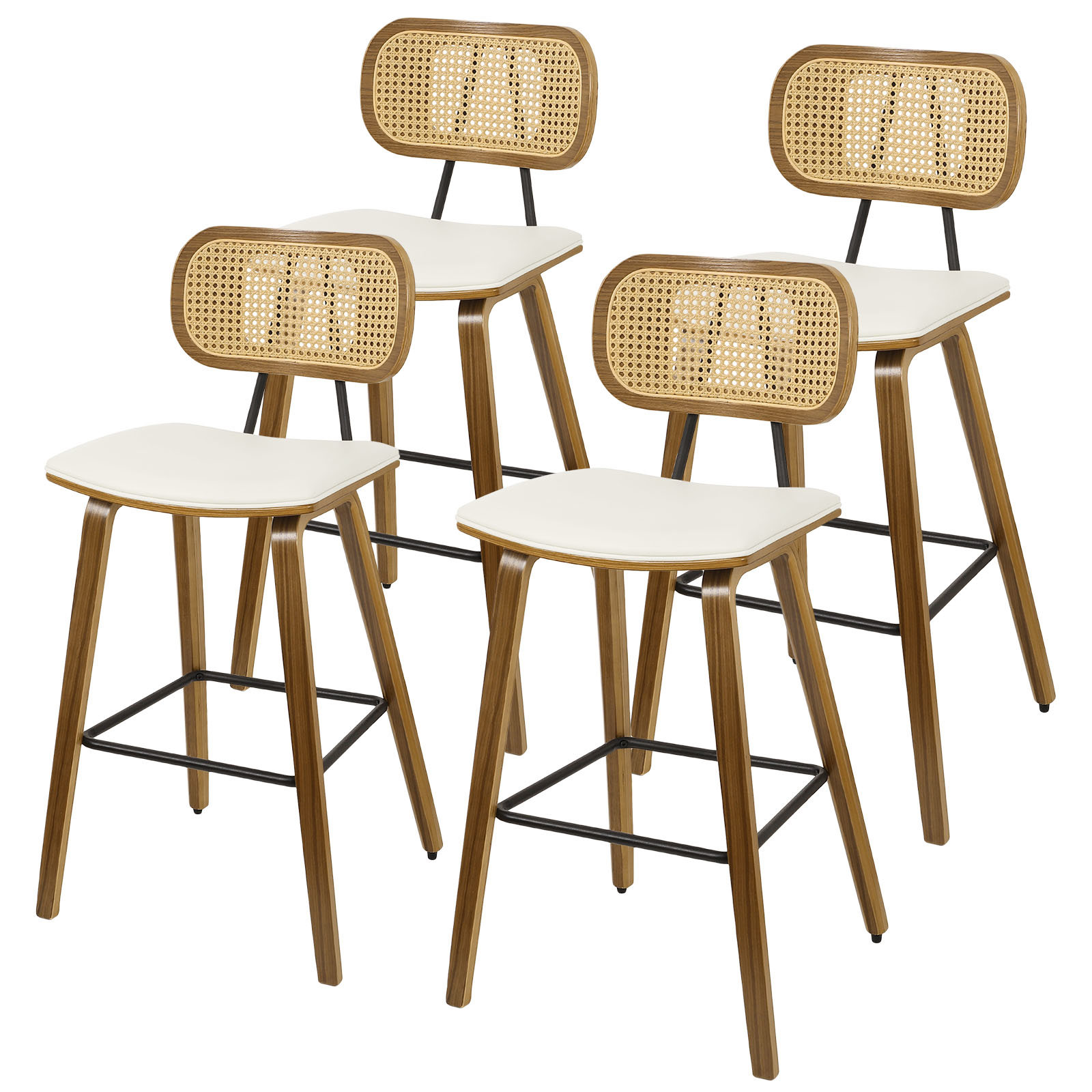 Foreate 26" Counter Height Bar Stools, Set of 4 with Rattan Mid-Back ...