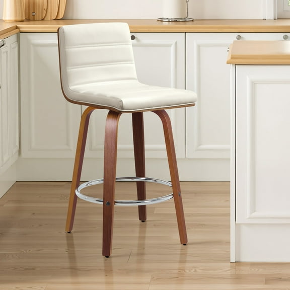 Foreate 26" Swivel Counter Height Bar Stool, PU Leather, 440LBS Capacity, Mid-Century Modern Design for Kitchen & Bar