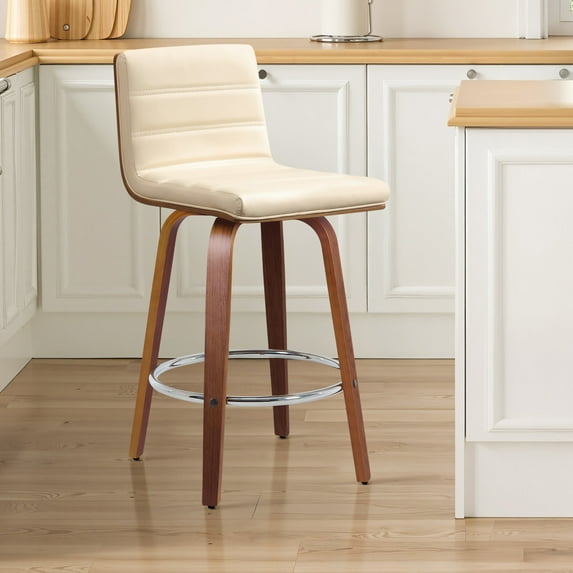 Foreate 26" Swivel Counter Height Bar Stool, PU Leather, 440LBS Capacity, Mid-Century Modern Design for Kitchen & Bar