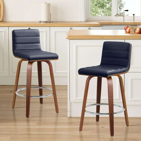 Foreate 26" Swivel Counter Height Bar Stool, Set of 2, PU Leather, 440LBS Capacity, Mid-Century Modern Design for Kitchen & Bar