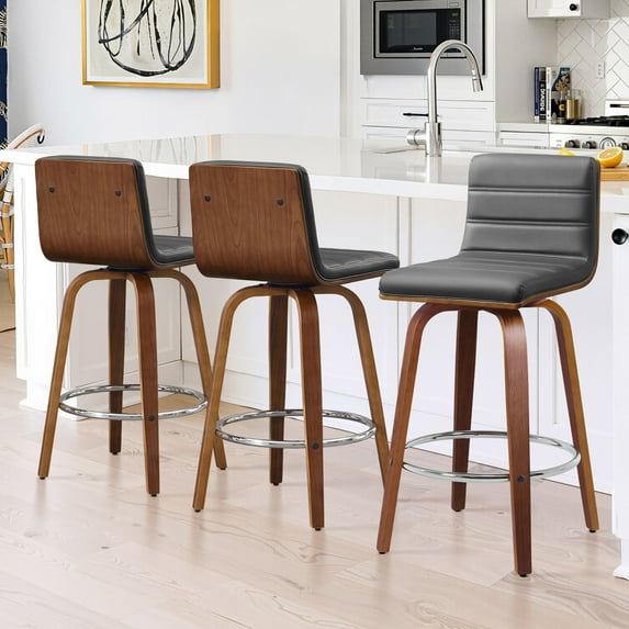 Foreate 26" Swivel Counter Height Bar Stool, Set of 3, PU Leather, 440LBS Capacity, Mid-Century Modern Design for Kitchen & Bar