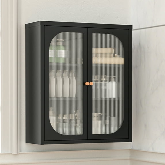 Foreate 3-Tier Metal Bathroom Cabinet Wall Mounted w/ Tempered Glass Door Adjustable Shelving Heavy Duty Medicine Cabinet over the Toilet Rack for Office Laundry Room Kitchen