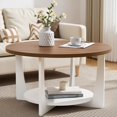 thumbnail image 1 of Foreate 31.5" Round Coffee Table with Solid Wood Pine Legs, 2-Tier Retro Round Coffee Table with Storage Shelf, Small Modern Wood Circle Center Table for Living Room, Walnut and White, 1 of 8