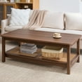 thumbnail image 1 of Foreate 47.2" Boho Coffee Table with Solid Wood Legs, Rattan Coffee Center Table with PE Rattan Storage Shelf, Mid Century Modern Rectangle Center Table for Living Room, Walnut, 1 of 7