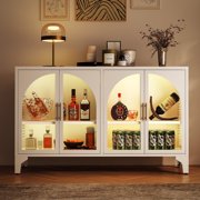 Foreate 53 Steel Storage Cabinet with 2 Glass Doors & COB Lights | 66lbs/Shelf Load-Bearing | Adjustable Shelves, Tempered Glass | Modern Sideboard for Kitchen/Dining