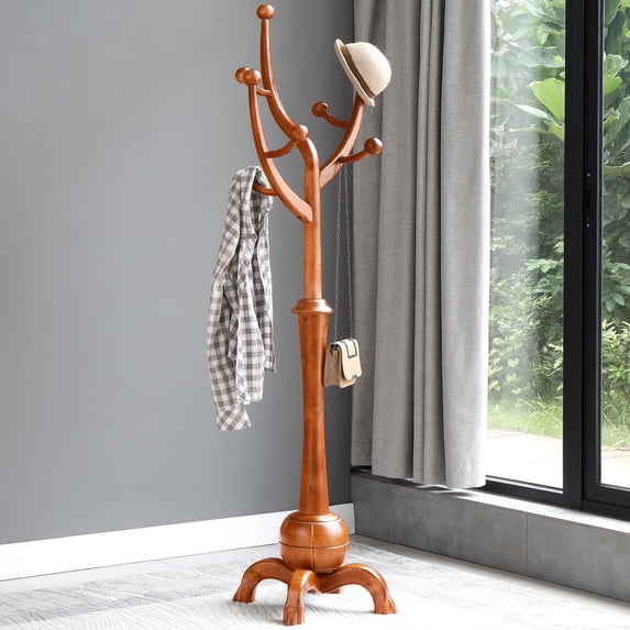 Foreate 71" Heavy Duty Wood Coat Rack Vintage Freestanding Large Tree Rack Stable Stand w/ 8 Branch Hooks Clothes Hanger for Corner Entryway Bedroom Office