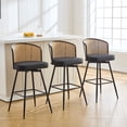 thumbnail image 1 of Foreate Cane & PU Swivel Barstools Set of 3, 29" Seat Counter Height w/ Rattan Mid-Back Metal Legs, Upholstered Leather Modern Armless Bar Stools Chairs for Kitchen Island Pub, 1 of 12