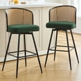 thumbnail image 1 of Foreate Cane Swivel Barstools Set of 2, 29" Seat Counter Height w/ Rattan Mid-Back Metal Legs, Upholstered Boucle Fabric Modern Armless Bar Stools Chairs for Kitchen Island Pub, 1 of 12