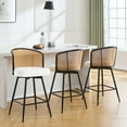 thumbnail image 1 of Foreate Cane Swivel Barstools Set of 3, 26" Seat Counter Height w/ Rattan Mid-Back Metal Legs, Upholstered Boucle Fabric Modern Armless Bar Stools Chairs for Kitchen Island Pub, 1 of 13
