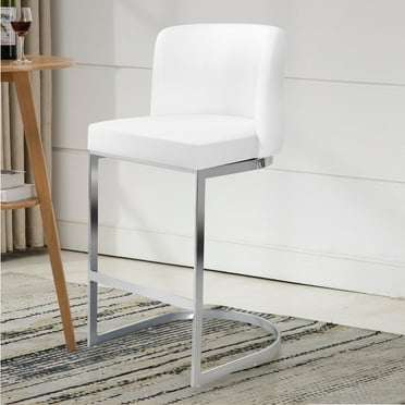 Foreate Counter Height Bar Stools Modern 26" Counter Stools with Back and C-Shaped Metal Frame, Upholstered Faux Leather Bar Chairs Island Stools for Kitchen Counter, Home Bar, Pub, White