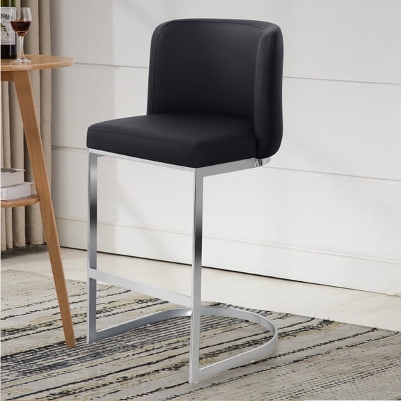 Foreate Counter Height Bar Stools Modern 26" Counter Stools with Back and C-Shaped Metal Frame, Upholstered Faux Leather Bar Chairs Island Stools for Kitchen Counter, Home Bar, Pub, Black