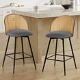 thumbnail image 1 of Foreate Rattan Swivel Barstools Set of 2, 26" Seat Counter Height, Upholstered PU Leather Modern Kitchen Island Stools Bar Chairs w/ Mid-Back Metal Legs, 1 of 12
