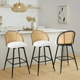 thumbnail image 1 of Foreate Rattan Swivel Barstools Set of 3, 29" Seat Bar Height, Upholstered Boucle Fabric Modern Kitchen Island Stools Bar Chairs w/ Mid-Back Metal Legs, 1 of 12