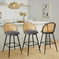 thumbnail image 1 of Foreate Rattan Swivel Barstools Set of 3, 29" Seat Bar Height, Upholstered PU Leather Modern Kitchen Island Stools Bar Chairs w/ Mid-Back Metal Legs, 1 of 13
