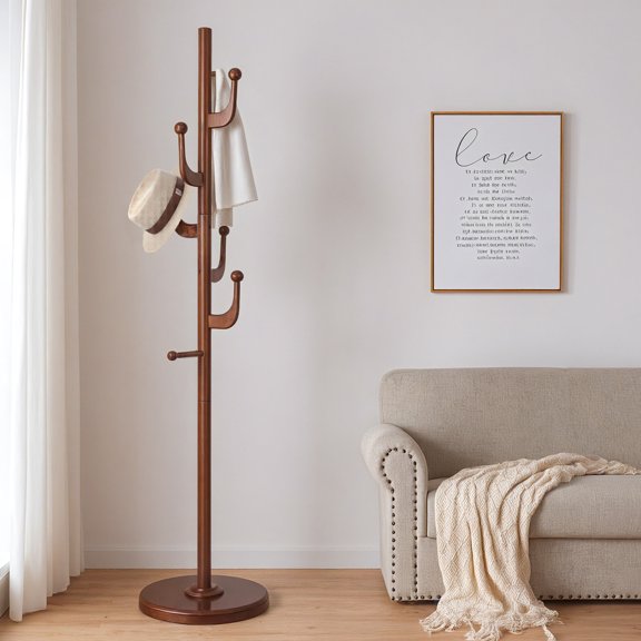 Foreate Rubberwood Cactus Coat Rack Heavy Duty 71" Freestanding Tree Branch Rack Modern Adjustable Height Clothing Hanger w/ 7 Hanging Hooks Adjustable Height for Corner Entryway Small Space, Brown