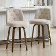 thumbnail image 1 of Foreate Swivel Bar Stools Set of 2, 26" Upholstered Linen Fabric with Button-tufted Mid-Back & Wood Legs, Modern Chair Kitchen Pub Island Counter Stool, 1 of 11