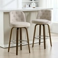 thumbnail image 1 of Foreate Swivel Bar Stools Set of 2, 29" Upholstered Linen Fabric with Button-tufted Mid-Back & Wood Legs, Modern Chair Kitchen Pub Island Counter Stool, 1 of 11