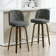 thumbnail image 1 of Foreate Swivel Bar Stools Set of 2, 29" Upholstered Linen Fabric with Button-tufted Mid-Back & Wood Legs, Modern Chair Kitchen Pub Island Counter Stool, 1 of 10