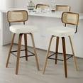 thumbnail image 1 of Foreate Swivel PU Bar Stools, Set of 2, 29" Bar Height Upholstered Leather with Rattan Back Wood Legs, Modern Chair Island Counter Stool for Kitchen, Cream White, 1 of 12