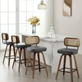 thumbnail image 1 of Foreate Swivel PU Bar Stools, Set of 4, 26" Counter Height Upholstered Leather with Rattan Back Wood Legs, Modern Chair Island Stool for Kitchen, Gray, 1 of 11