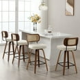 thumbnail image 1 of Foreate Swivel PU Bar Stools, Set of 4, 29" Bar Height Upholstered Leather with Rattan Back Wood Legs, Modern Chair Island Counter Stool for Kitchen, Cream White, 1 of 11