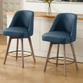 thumbnail image 1 of Foreate Swivel PU Bar Stools Set of 2, 26" Counter Height, Uholstered Leather with Mid-Back & Wood Legs, Modern Chair Island Stool for Kitchen Pub, Blue, 1 of 13