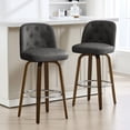 thumbnail image 1 of Foreate Swivel PU Bar Stools Set of 2, 29" Uholstered Leather with Button-tufted Mid-Back & Wood Legs, Modern Chair Kitchen Pub Island Counter Stool, 1 of 10