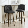 thumbnail image 1 of Foreate Swivel PU Bar Stools Set of 2, 29" Uholstered Leather with Button-tufted Mid-Back & Wood Legs, Modern Chair Kitchen Pub Island Counter Stool, 1 of 11